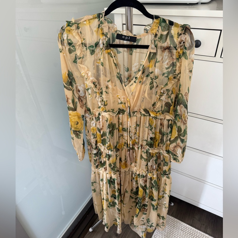 O.P.T. Floral yellow sheer midi dress